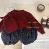 Suéter de niña Ningli, primavera y otoño, nuevo jersey de punto con nudo rojo para bebé, ropa de moda para niños, tendencia linda