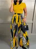 Comércio Exterior Transfronteiriço da Amazon Moda Europeia e Americana Feminina Terno Sem Mangas Estampado Versátil Calça Wide-Leg