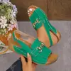 Zapatos de mujer talla grande estilo europeo y americano 2026 con correa de hebilla externa metálica, sandalias de cuña de tacón ultraligero
