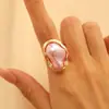 Anillo Transfronterizo Europeo y Americano Forma Especial Asimétrico Perla de Imitación Barroca Anillo Abierto Geométrico de Gama Alta para Mujer