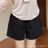Pantalones cortos de verano finos de secado rápido en color gris oscuro para mujer, de cintura alta, corte holgado, estilo deportivo casual, tipo capri de pierna ancha para personas menudas