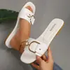 Zapatos de mujer transfronterizos, nuevas pantuflas de moda, clásicos y versátiles, color liso con decoración metálica, sandalias planas de punta cuadrada
