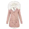 Otoño e Invierno Más Vendido Exportación Nuevo Talla Grande Algodón Ropa Exterior con Capucha Cuello de Piel Cintura Engrosada Longitud Media Ropa Exterior de Algodón para Mujer