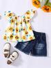 Ins comercio exterior transfronterizo verano nuevo estampado rasgado mezclilla traje de dos piezas ropa para niños comercio exterior al por mayor entrega de una sola pieza