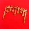 Decoraciones para Hornear Pasteles Sencillas Feliz Año Nuevo Acrílico Decoración de Arco de Año Nuevo Toppers Inserts