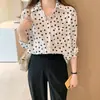 Fotos Reales de Ropa Femenina de Comercio Exterior: Elegante Ropa de Otoño Nueva para Mujer Estilo Hong Kong, Camisa de Gasa de Lunares, Cárdigan, Blusa