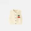 Cardigan de Tricô Colorido Puro para Menina, Primavera e Outono, Gola Redonda, Colete de Algodão Infantil, Colete de Cereja para Bebê, Colete para Bebê