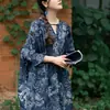 Vestido Impreso Teñido de Azul, Nuevo Estilo Chino, Retro, Estilo Perezoso, Artístico, Vestido Adelgazante para la Hora del Té, Vestido Largo con Atmósfera para Salidas de Primavera y Verano