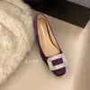 Zapatos slip-on para mujer con hebilla cuadrada estilo francés y pedrería, nuevos zapatos de ante para commuting con punta cuadrada y plataforma, primavera y otoño 2026