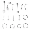 Juego mixto de 15 combinaciones de uñas de lengua de fábrica directa, acero inoxidable, uña labial, uña de ceja, uña de nariz, perforación de anillo para ombligo