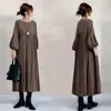 En stock. Tela de alta calidad. Nueva colección Otoño/Invierno 2026 estilo japonés: vestido largo con cuello redondo, mangas de farol y bajo plisado