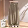 Calça Casual de Cintura Alta Reta Personalizada Feminina Solta Plus Size Caimento Emagrecedor Cobre os Quadris Calça Longa Outono Versátil para o Trabalho