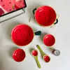 Conjunto Criativo de Cerâmica para Frutas: Tigela e Prato de Melancia de Alto Valor, Prato e Colher para Frutas com Personalidade Criativa, Celebridade da Internet