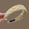 Diadema de corona alta estilo coreano, diadema de borde ancho, diadema para lavarse la cara con dientes, accesorio para el cabello de tela a cuadros de alta gama
