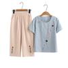 Traje de Dos Piezas de Verano para Mujeres de Mediana Edad y Mayores, para Abuela, Cárdigan de Manga Corta con Cuello Redondo y Top Estampado
