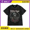 Cross2026 Marca Americana de Nicho Tendência Estilo Gótico Halloween Estampada Lavada Vintage Gola Redonda Camiseta Solta Unissex