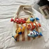 Bolsa Tejida de Punto para Mujer 2026 Nuevo Otoño Dibujos Animados Casual Bolso de Hombro Gran Capacidad Para Escuela Viaje Diario Bolso Tote