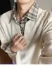 Moletom Old Money Falso Duas Peças com Padrão Espiga de Trigo para Homens, Outono Retrô Americano Manga Longa Camada Base Tendência Solto Camisa POLO