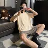Conjunto de Pijama Casual Solto Simples de Manga Curta e Shorts Masculino de Modal para Primavera e Verão, que Pode Ser Usado Fora de Casa