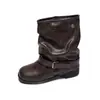 Botas western de cowboy com sola grossa para mulheres, novo estilo primavera e outono 2026, com fivela de cinto, salto grosso e design até o tornozelo