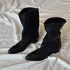 Versão em Pele de Ovelha ~ Elegante Retrô Francês, Bico Fino Versátil, Salto Alto, Aparência Emagrecedora, Design Simples, Botas de Cavaleiro Femininas