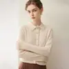 Nuevo Cárdigan de Punto con Cuello Polo de Cachemira Pura Otoño/Invierno para Mujer, Suéter de Manga Larga, Top Camisa de Punto con Cuello de Solapa