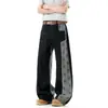 Jeans Estilo Americano con Estampado de Estrellas para Hombres y Mujeres, Pantalones Rectos de Bloques de Color High Street, Pantalones Sueltos Vintage Hip-Hop, Modernos
