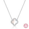 Collar de Plata 925 para Mujer, Gargantilla Versátil de Lujo Ligero con Trébol de Cuatro Hojas y Colgante de Nácar, Cadena, Joyería de Plata Pura al por Mayor para Exportación