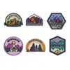 Patches Bordados, Patches de Barraca com Paisagem, Etiquetas Redondas para Acessórios de Roupa, Patches Bordados com Adesivo Termocolante, Patches para Reparar Furos