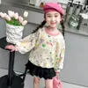 Conjunto de Moletom Floral com Calça para Meninas Primavera e Outono Novo Estilo Infantil Outono Estiloso Fashionável Bebê Menina Calça Wide Leg Conjunto de Duas Peças