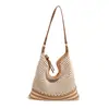 Bolso de Hombro Informal de Gran Capacidad Tejido de Paja Hueca Estilo Bosque de Moda para Mujer Verano 2025 Simple Elegante
