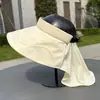 Chapéu de Sol Integrado com Proteção para o Pescoço para Mulheres, Chapéu de Verão para Uso Externo com Proteção UV e Top Aberto, Novo Chapéu Dobrável de Abas Largas com Proteção Solar