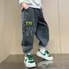 Calças para meninos, jeans infantil estilo primavera e outono, calças retas estilosas de outono para meninos mais velhos, atacado transfronteiriço da moda