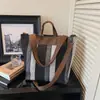 Bolsa de Gran Capacidad para Viajes Diarios para Mujer 2026 Invierno Nuevo Bolso de Lona Rayada Bolso de Hombro Casual Bolso de Mano