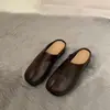 Versión de Piel de Oveja~Retro Francés Suela Súper Suave Punta Cerrada Zapatillas de Media Casa Calzado de Exterior para Mujer Suela Gruesa Zapatos de Punta Dividida Mules Sandalias Planas