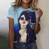 Camiseta feminina 2024 camiseta estampada com personagem de desenho animado Harajuku retrô manga curta gola redonda top divertido roupa feminina tamanho europeu