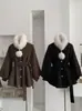 Chaqueta de Lana Omalai Petite con Cuello Alto, Cinturón Acolchado a la Cintura, Corte A, Longitud Media, Mangas de Farol para Mujer 5777