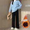 Pantalones de maternidad para otoño e invierno, pantalones casuales holgados de pierna ancha, forro de felpa tipo cachemir sintético, pantalones de pierna recta para mujeres embarazadas, talla grande