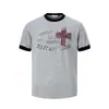 Camiseta de Manga Corta para Hombre con Cuello de Color Contrastante y Estampado Cruzado, Nuevo Estilo de Verano, Retro Americano, Corte Holgado, Marca de Moda High Street, Versátil