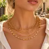 Collar Básico de Acero Inoxidable con Cruz Modelo Clásico Versátil Cadena de Corazón Broche de Nariz de Cerdo Chapado en Oro Real de 18K Collar Impermeable