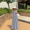 Dongdaemun INS Verano Nuevas Llegadas Estilo Francés de Nicho Estilo Resort Diseño de Patchwork Lateral Raya Vestido Camisola Mujer