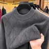 Suéter de lana de fabricante directo para hombre, tejido grueso jacquard de cuello medio alto para invierno, suéter cálido para padres de mediana edad y mayores