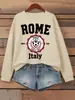 Roma Itália Cidade 1861 Design Moletons Femininos Casuais Gola Redonda Streetwear Outono Roupas Multicoloridas