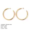 Pendientes de Aro Abierto de Acero Inoxidable Estilo Europeo y Americano para Mujer, Diseño de Tubo Grueso de Alta Gama, Simples y Versátiles, Pendientes que No se Desvanecen, Al por Mayor en Stock