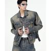 Estilo americano retro indústria pesada lavada ângulo reto ombreira casaco masculino e feminino jaqueta jeans nova primavera high-end