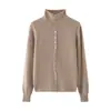 Suéter base de malha feminina de cashmere com borda enrolada, moda minimalista, gola semi-alta, camada interna, grosso, solto, afina a silhueta, manga longa