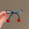 Novo Grampo Lateral com Laço de Jeans e Contas Vermelho Cereja, Presilha Versátil para Cabelo para Mulheres, Grampo para Franja, Grampo Bico de Pato