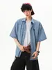 Camisa casual de manga corta estilo americano para hombre, camisa con cuello de solapa bordada de marca japonesa de moda, camisa para hombre elegante y versátil