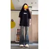 Jeans de Pierna Ancha Ligeramente Acampanados Estilo Americano High Street para Primavera y Otoño, Pantalones Trendy Rectos Ajustados de Pierna Ancha para Mujer Verano 2025 Nuevo Primavera y Verano
