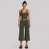 Conjunto de fitness transfronterizo con top de tirantes anchos para yoga, conjunto de pantalones capri de running para fitness que absorben la humedad y se secan rápidamente